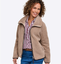Teddy Fleece Jacket with Faux Leather Trim - LA513